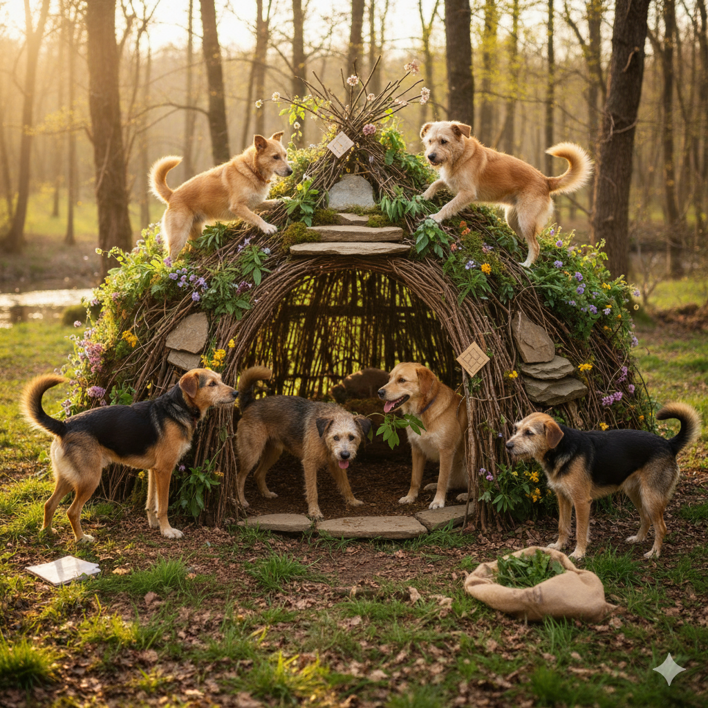 Perritos construyendo un refugio